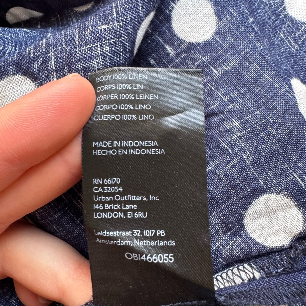 Anthropologie Maeve Women Buttondown Surf Linen Navy Dot Shirt Top Sz XS - Picture 13 of 13